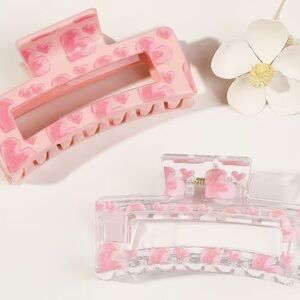 Pink Valentine Heart Hair Claw Clips.